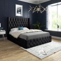 Turin Straight Winged Upholstered Soft Velvet Bed Frame - Black / Small Double