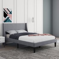 Upholstered Bed with Winged Headboard Grey  Grey | Bed Sava