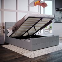 Valentina Fabric Ottoman Bed - Light Grey Linen / King