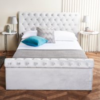 Velvet Ottoman Side Lift Sleigh Bed - Grey / Superking / No