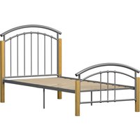 Venice Metal and Wood Bed - Silver / Single