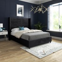 Volta Straight Winged Upholstered Soft Velvet Bed Frame - Black / Small Double