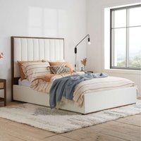 White Boucle Double Bed Frame Birlea Pendry Walnut Fabric  - White / King