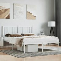 White Metal Bed Frame with Headboard - White
