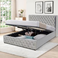 Winged Velvet Storage Bed Frame with Headboard - Light Grey / Single