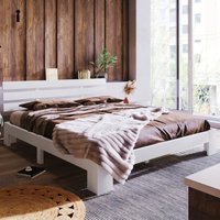 Wooden Double Bed with Headboard - White