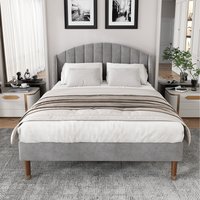 Velvet Upholstered Bed with Slatted Frame and Headboard  Grey  King | Bed Sava