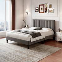 Upholstered Bed Frame with Adjustable Channel Tufted Headboard  Grey | Bed Sava
