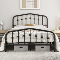 Metal Bed Frame with Arched Headboard - Black / Double