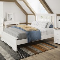 Swanley Wooden Bed Frame Slatted Headboard Solid Sprung Slats - White / King