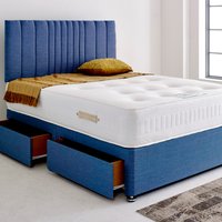 Divan Bed Base with Lined 24" Headboard - Navy Blue Linen / King / 2x Drawers Foot End