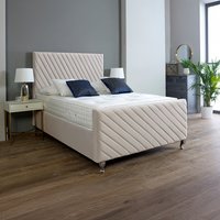 Sorrento Upholstered Bed with Striped Headboard and Footboard - Cream / Superking
