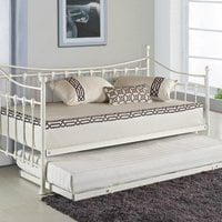 Daybed With Underbed Trundle and Metal Frame - White / 2 Mattresses