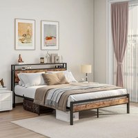 King Bed Frame with Storage Wooden Headboard - Brown