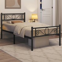 Single Metal Bed Frame Solid Bedstead Base with Headboard and Footboard - Black