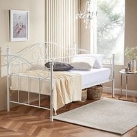 Day Bed Metal Single Bed Frame White Crystal  - White