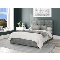 Caine Distressed Velvet Ottoman Storage Bed - Platinum / Superking