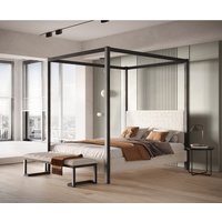 Four Poster Boucle Fabric Metal Bed - Beige / Double