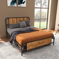 HOMCOM Bed Frame with Headboard Footboard Slat Support - Rustic Brown