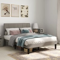 HOMCOM Velvet Bed Frame with 5-Level Adjustable Headboard - Grey / King