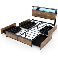 Double Size Bed Frame with LED Lights Headboard - Black