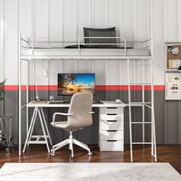 Single Steel Loft Bed Space-Saving Bed Frame High Sleeper - White