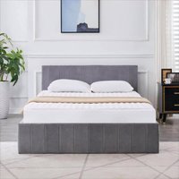 Ottoman Storage Lined Bed With Mattress  - Grey / Single