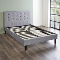Double Upholstered Bed Frame - Grey / No