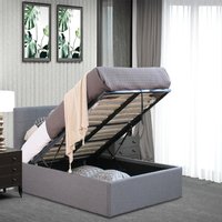 Gas Lift Ottoman Bed - Single - Below Mattress Storage - Grey Fabric - Height: 89cm x Length: 201cm x Width: 100cm