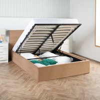 Ottoman Frame Storage Bed  - Tan Brown / Small Double / Hybrid Mattress