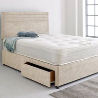Divan Bed Base with 24" Striped Headboard - Cream / 198cm / Superking / 4x Drawers