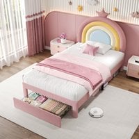 Matteo Velvet Single Bed Frame with Adjustable Rainbow Headboard - Pink