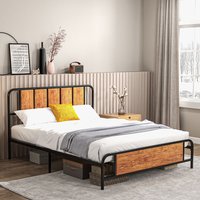 HOMCOM Bed Frame with Headboard Footboard Slat Support - Brown