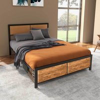 HOMCOM Bed Frame with Headboard Footboard Under Bed Storage - Rustic Brown / 197cm