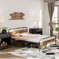 HOMCOM Bed Frame with Headboard Underbed Storage Slat Support - Rustic Brown / King