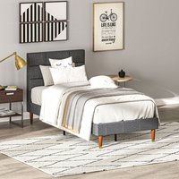 HOMCOM Upholstered Bed Frame with Wooden Slat Headboard - Grey / Single
