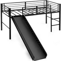 Costway Loft Bed Single Size Low Loft Bed Steel Frame  - Black
