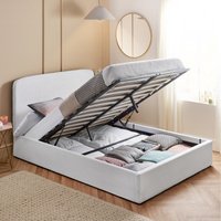 Boucle Bed Frame With Storage - White / Double / Pocket Sprung Mattress