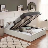 Boucle Ottoman Bed Frame with Storage - White / King / Hybrid Mattress
