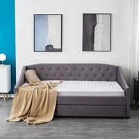 Daybed Velvet with Trundle and 2 Memory Foam Mattresses - Grey