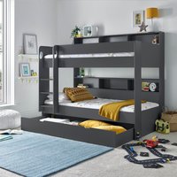 Olly Onyx Grey Storage Bunk Bed - Grey / With Drawer / Bunk and Memory Foam Mattresses