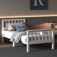 Solid Wood Bed Frame without Mattress - White / Single