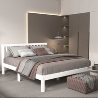 Solid Wood King Bed Frame Without Mattress - White / Without Footboard