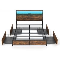 Delete Double Size Bed Frame with LED Lights Headboard - Brown