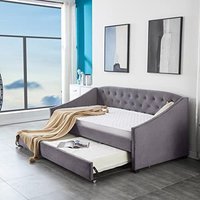 Carlton Daybed Velvet With Trundle and 2 Mattresses  Grey | Bed Sava