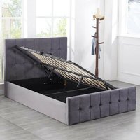 Ottoman Velvet Storage Bed 3FT Single With a Memory Foam Mattress  - Grey