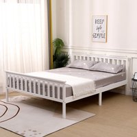Solid Wood Bed Frame without Mattress - White / King