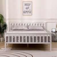 Solid Wood King Bed Frame Without Mattress - White / With Footboard