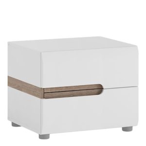 Chelsea Bedroom 2 Drawer Bedside in White with a Truffle Oak Trim | Bed Sava