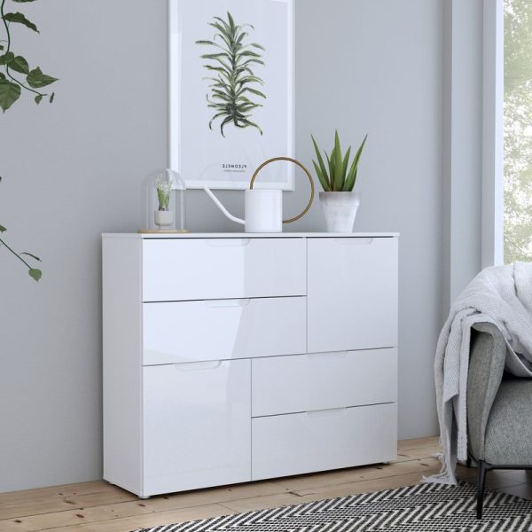 Sienna Abstract Chest of in WhiteWhite High Gloss | Bed Sava
